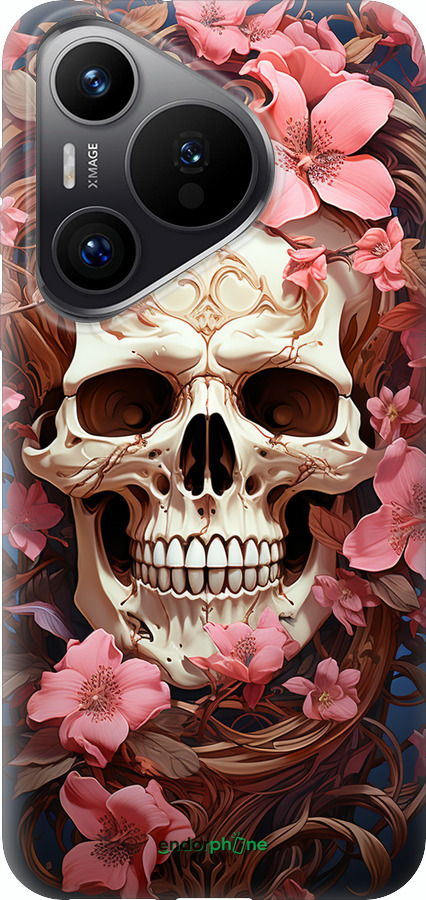 Силиконовый чехол Череп в розовых цветах для Huawei Pura 70 PRO - 5965u-3700 изображение 