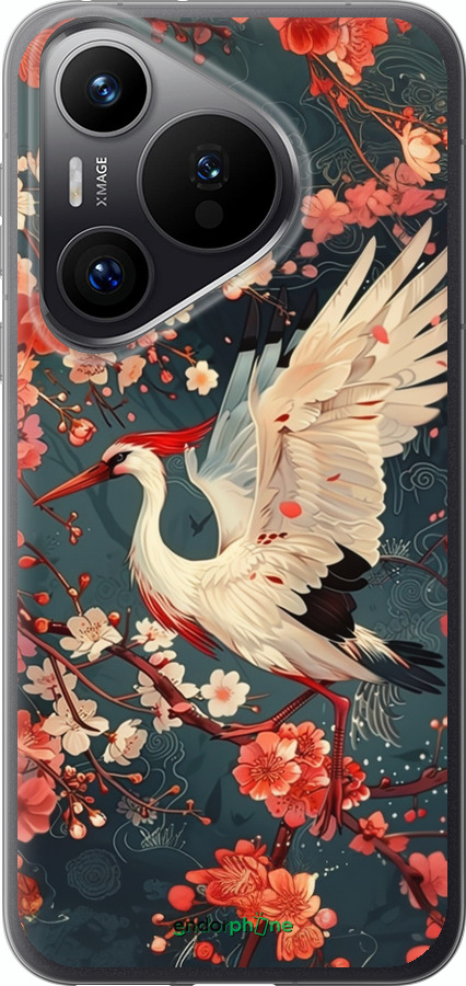Силиконовый чехол Сакура и аист для Huawei Pura 70 PRO - 6108u-3700 изображение 