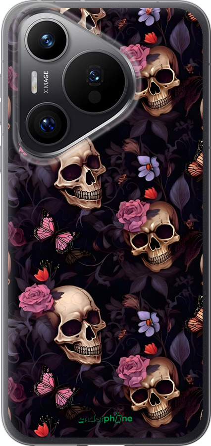 Силіконовий чехол Черепи та троянди для Huawei Pura 70 PRO - 6316u-3700 изображение 