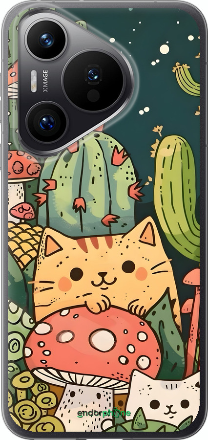 Силиконовый чехол Коты грибы для Huawei Pura 70 PRO - 6321u-3700 изображение 