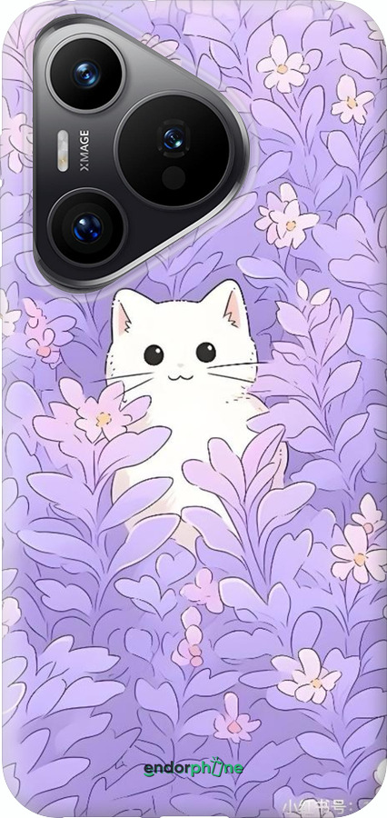 Силиконовый чехол Котик в цветах для Huawei Pura 70 PRO - 6390u-3700 изображение 