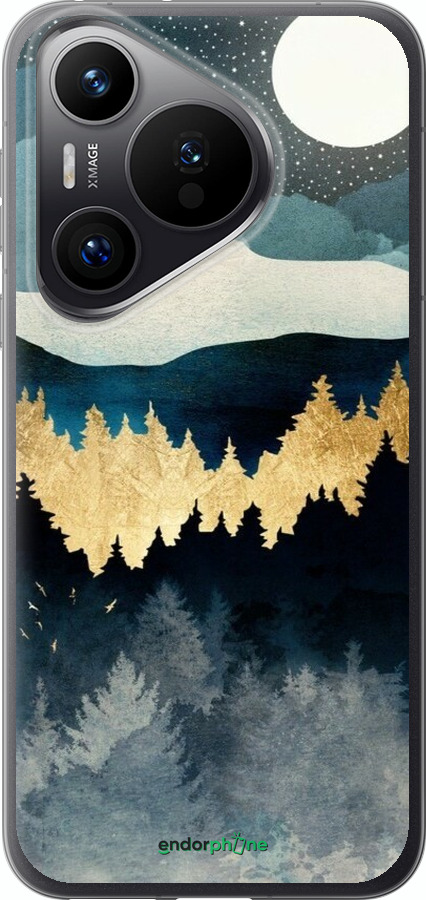 Силіконовий чехол Нічний краєвид з лісом та горами для Huawei Pura 70 PRO - 6493u-3700 изображение 