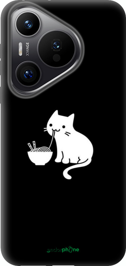 Силиконовый чехол С милым котом на черном фоне для Huawei Pura 70 PRO - 6528u-3700 изображение 