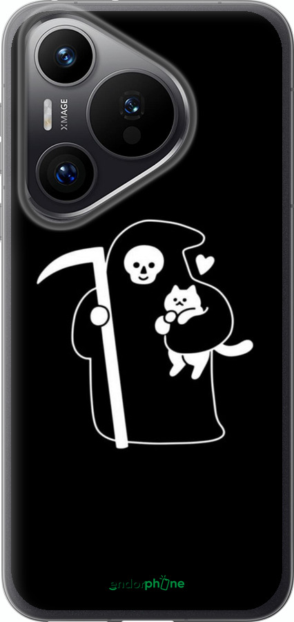 Силиконовый чехол Минималистичный арт: смерть и кошка для Huawei Pura 70 PRO - 6529u-3700 изображение 