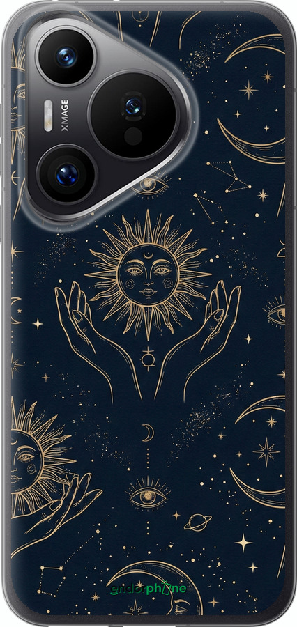 Силиконовый чехол Celestial Harmony: Sun & Moon Gold Mystic Pattern для Huawei Pura 70 PRO - 6778u-3700 изображение 