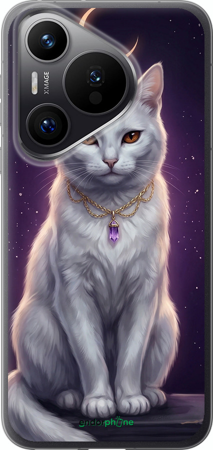 Силіконовий чехол Mystic White Cat Gothic Dark Purple Gold для Huawei Pura 70 PRO - 6805u-3700 изображение 