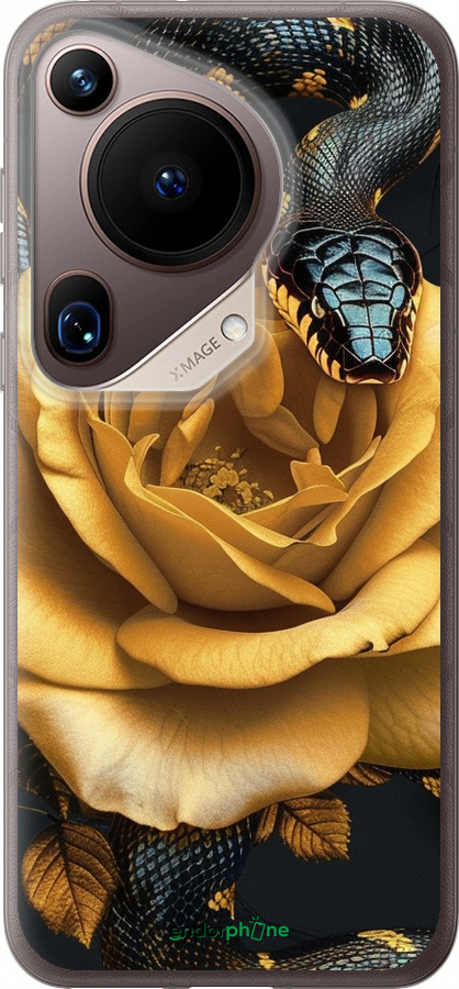 Силиконовый чехол Black snake and golden rose для Huawei Pura 70 Ultra - 6068u-3704 изображение 