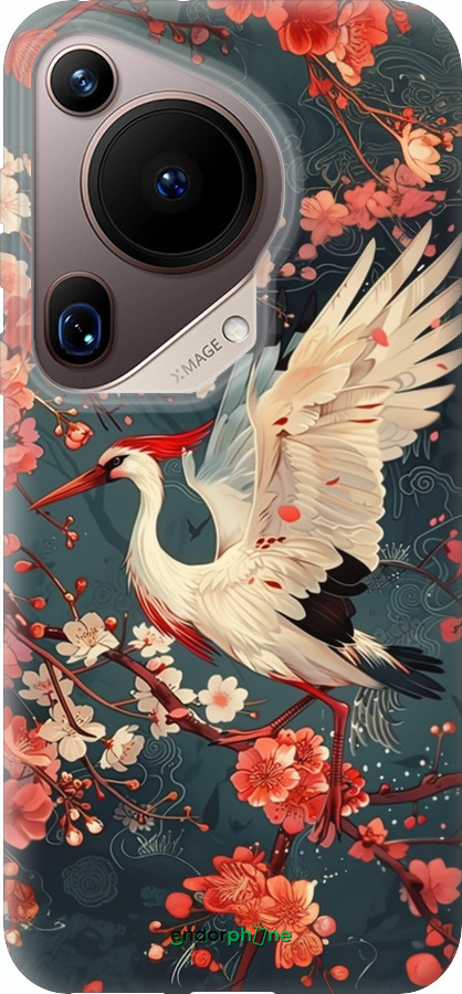 Силиконовый чехол Сакура и аист для Huawei Pura 70 Ultra - 6108u-3704 изображение 