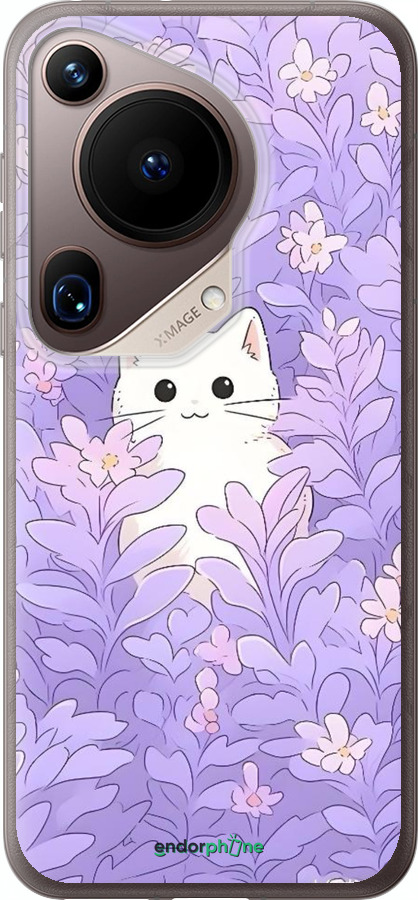 Силіконовий чехол Котик в цветах для Huawei Pura 70 Ultra - 6390u-3704 изображение 