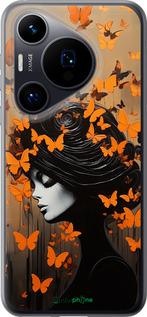 Силиконовый чехол Чехол для телефона Девушка с оранжевыми бабочками для Huawei Pura 70 - 5940u-3703 изображение 
