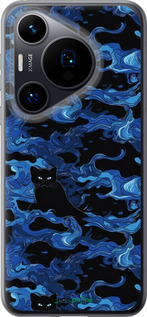 Силиконовый чехол Абстрактный узор черных котов на синем фоне для Huawei Pura 70 - 6525u-3703 изображение 