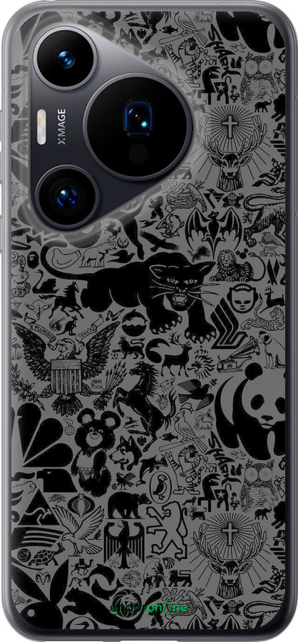 Силиконовый чехол Чёрно-серый стикер бомбинг для Huawei Pura 70 - 2432u-3703 изображение 