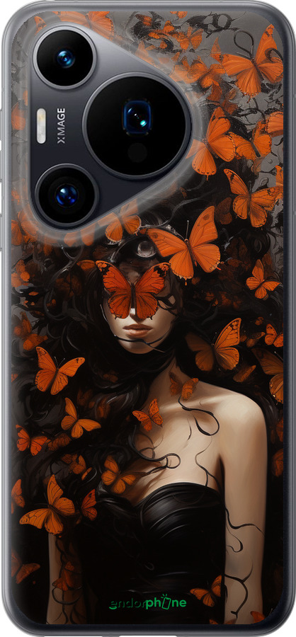Силиконовый чехол Девушка с оранжевыми бабочками для Huawei Pura 70 - 5941u-3703 изображение 