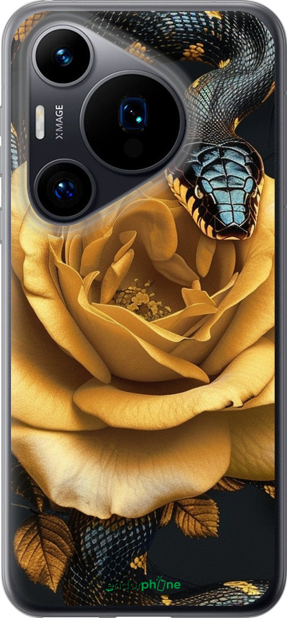 Силиконовый чехол Black snake and golden rose для Huawei Pura 70 - 6068u-3703 изображение 