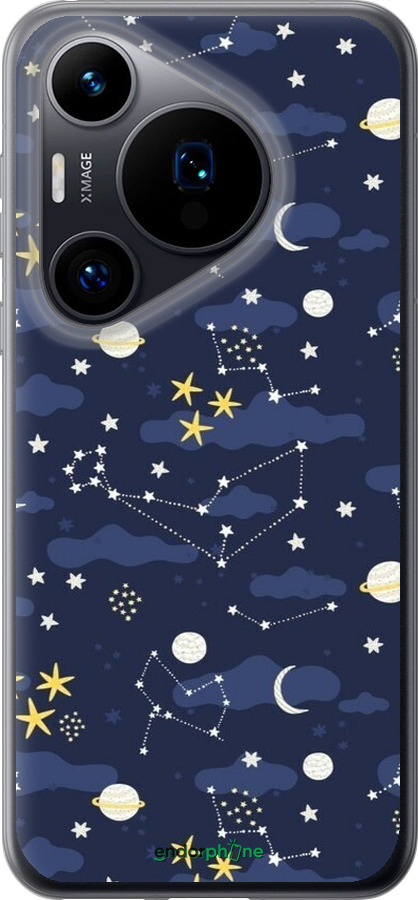 Силиконовый чехол Астрономический узор. Милый дизайн мультяшной вселенной для Huawei Pura 70 - 6446u-3703 изображение 