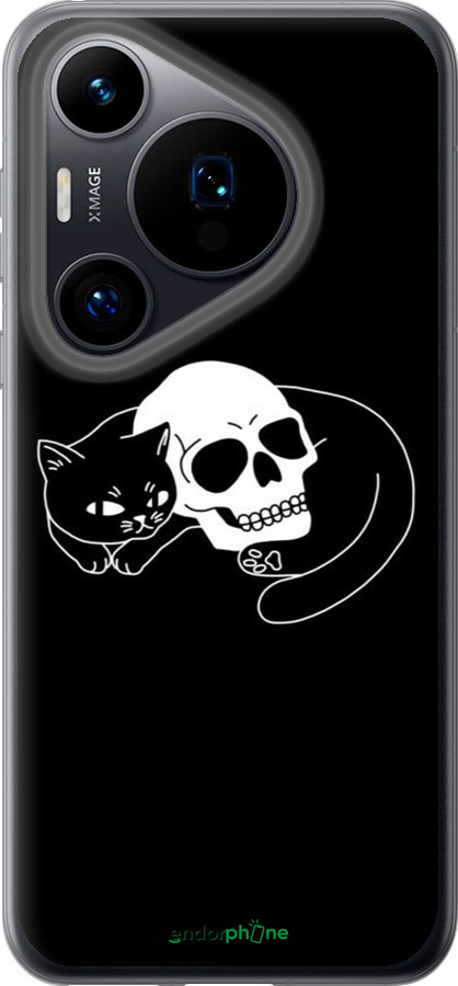 Силиконовый чехол С изображением кота и черепа для Huawei Pura 70 - 6491u-3703 изображение 