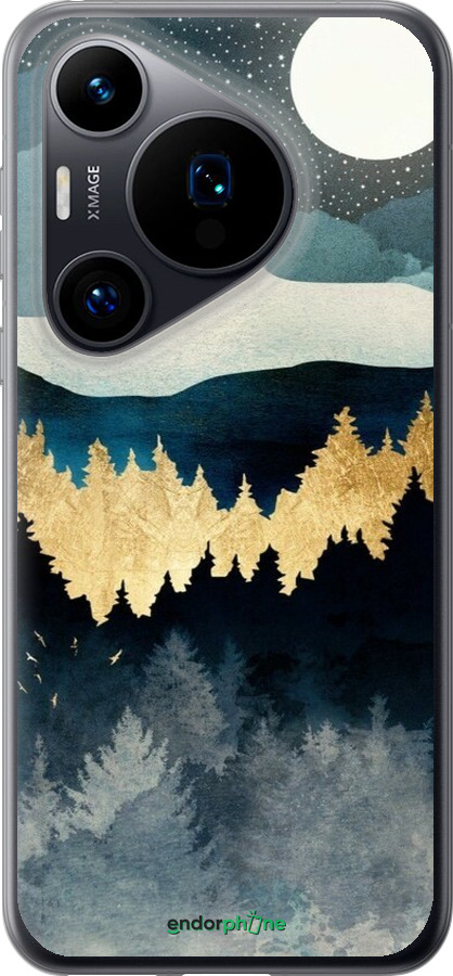 Силиконовый чехол Ночной пейзаж с лесом и горами для Huawei Pura 70 - 6493u-3703 изображение 