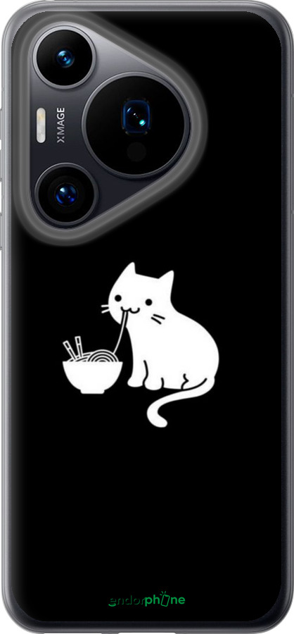 Силиконовый чехол С милым котом на черном фоне для Huawei Pura 70 - 6528u-3703 изображение 