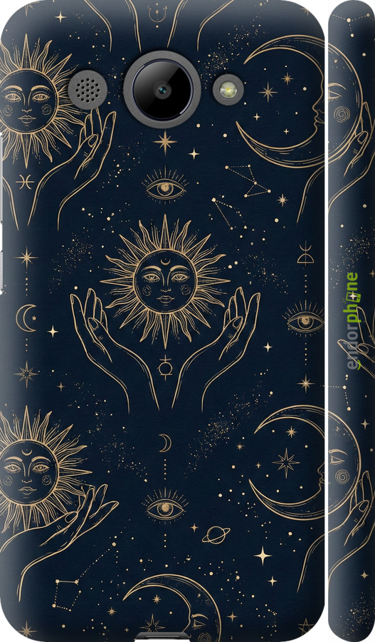 3D пластиковий матовий чехол Celestial Harmony: Sun & Moon Gold Mystic Pattern для Huawei Y3 2017 - 6778m-991 изображение 