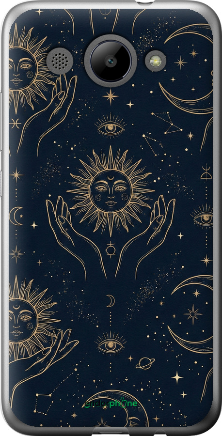 2D пластиковий чехол Celestial Harmony: Sun & Moon Gold Mystic Pattern для Huawei Y3 2017 - 6778t-991 изображение 
