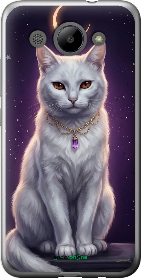 2D пластиковый чехол Mystic White Cat Gothic Dark Purple Gold для Huawei Y3 2017 - 6805t-991 изображение 