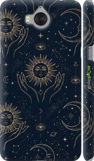 3D пластиковий матовий чехол Celestial Harmony: Sun & Moon Gold Mystic Pattern для Huawei Y5 2017 - 6778m-992 изображение 