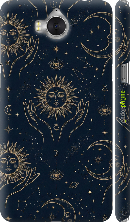 3D пластиковий матовий чехол Celestial Harmony: Sun & Moon Gold Mystic Pattern для Huawei Y5 2017 - 6778m-992 изображение 