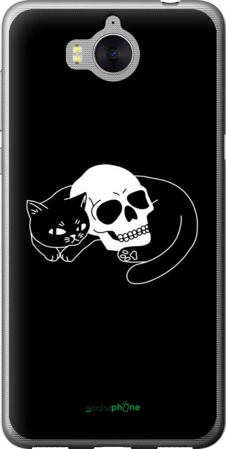 2D пластиковый чехол С изображением кота и черепа для Huawei Y5 2017 - 6491t-992 изображение 