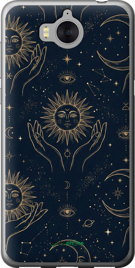 2D пластиковый чехол Celestial Harmony: Sun & Moon Gold Mystic Pattern для Huawei Y5 2017 - 6778t-992 изображение 