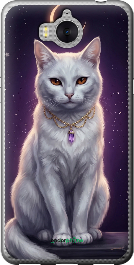 2D пластиковый чехол Mystic White Cat Gothic Dark Purple Gold для Huawei Y5 2017 - 6805t-992 изображение 