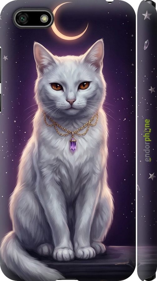 3D пластиковий матовий чехол Mystic White Cat Gothic Dark Purple Gold для Huawei Y5 2018 - 6805m-1500 изображение 