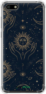 Силикон с усиленными углами чехол Celestial Harmony: Sun & Moon Gold Mystic Pattern для Huawei Y5 2018 - 6778sp-1500 изображение 