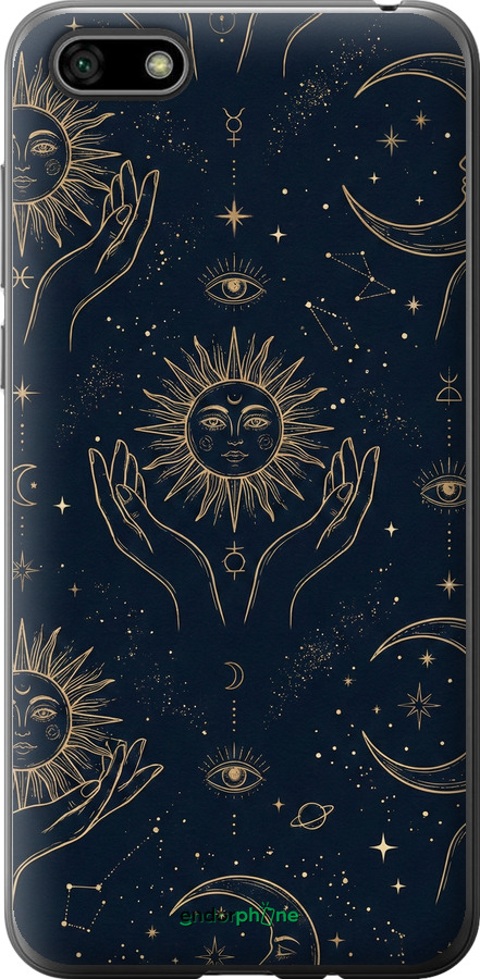 2D пластиковый чехол Celestial Harmony: Sun & Moon Gold Mystic Pattern для Huawei Y5 2018 - 6778t-1500 изображение 