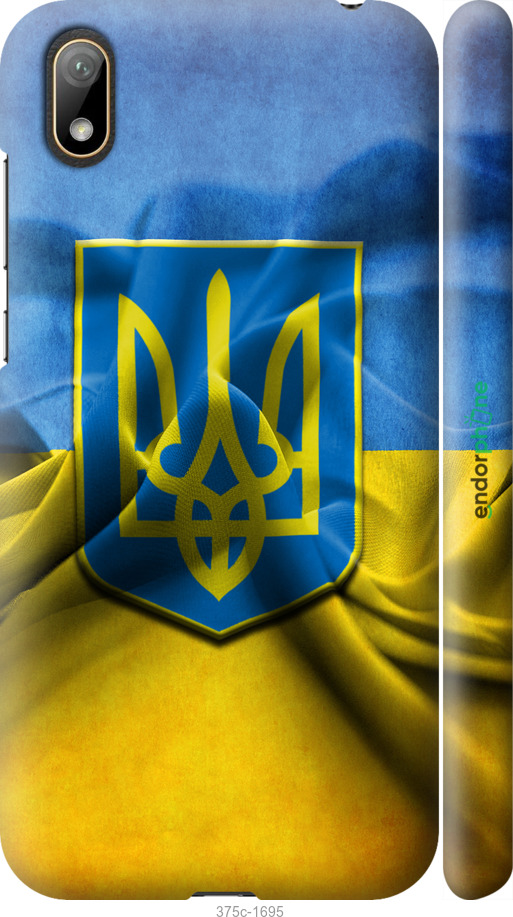 

3D пластиковий матовий чохол "Прапор та герб України" для Huawei Y5 2019, Блакитний