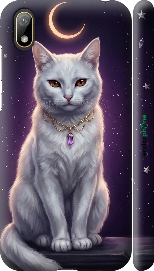 3D пластиковый матовый чехол Mystic White Cat Gothic Dark Purple Gold для Huawei Y5 2019 - 6805m-1695 изображение 