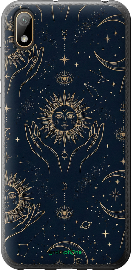 2D пластиковый чехол Celestial Harmony: Sun & Moon Gold Mystic Pattern для Huawei Y5 2019 - 6778t-1695 изображение 