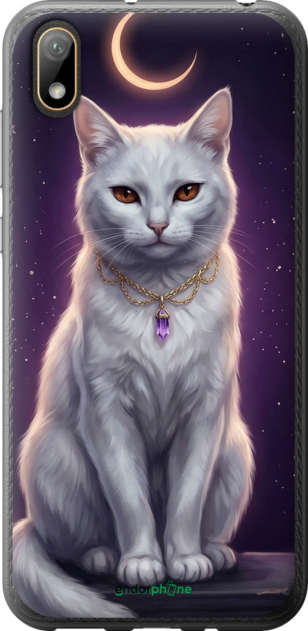 Силиконовый чехол Mystic White Cat Gothic Dark Purple Gold для Huawei Y5 2019 - 6805u-1695 изображение 