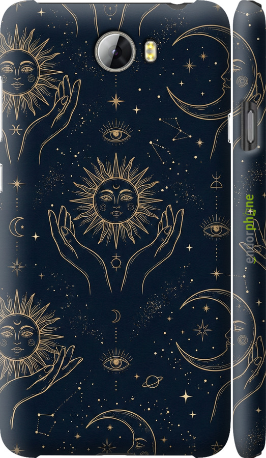3D пластиковий матовий чехол Celestial Harmony: Sun & Moon Gold Mystic Pattern для Huawei Y5 II - 6778m-496 изображение 