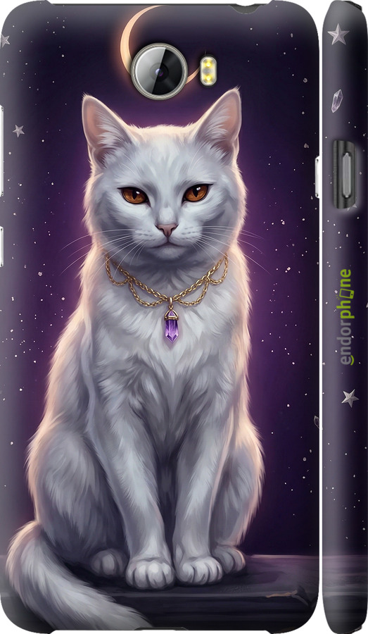 3D пластиковый матовый чехол Mystic White Cat Gothic Dark Purple Gold для Huawei Y5 II - 6805m-496 изображение 