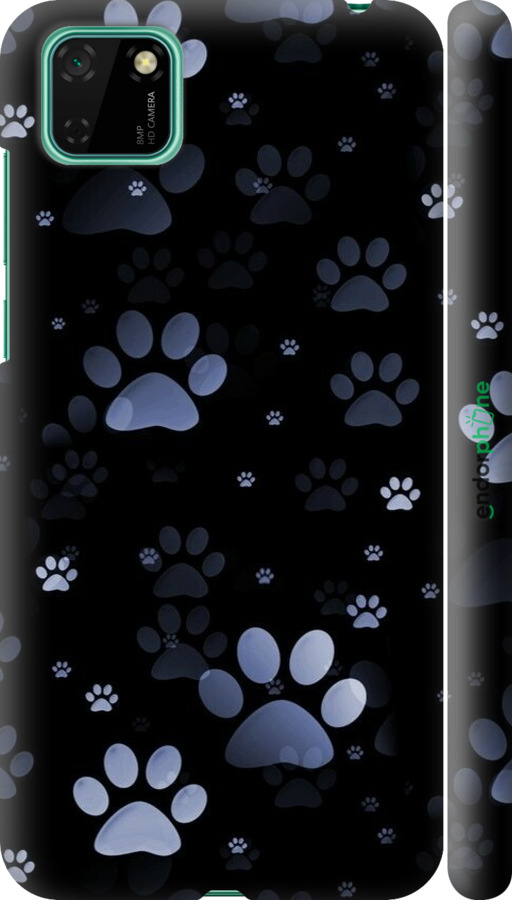 3D пластиковый матовый чехол С синими отпечатками лап для Huawei Y5p - 6441m-1936 изображение 