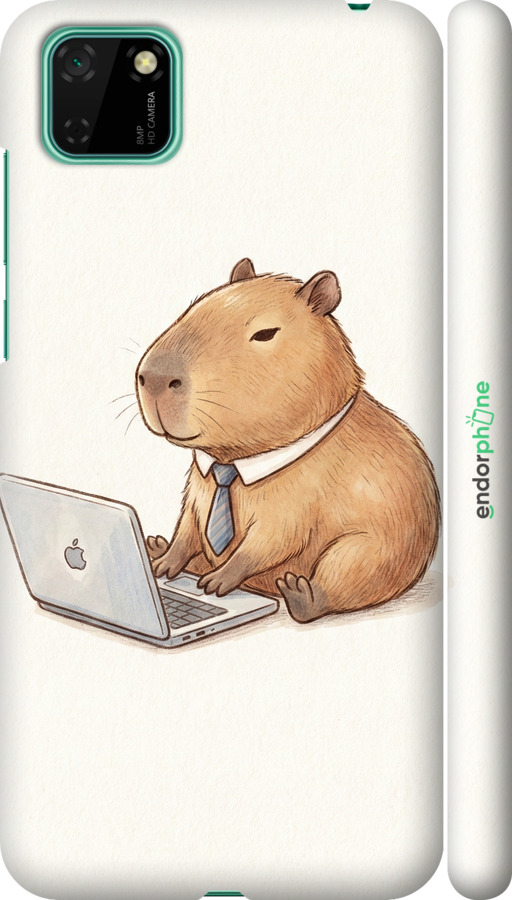 3D пластиковий матовий чехол Funny Capybara CEO Working для Huawei Y5p - 6777m-1936 изображение 