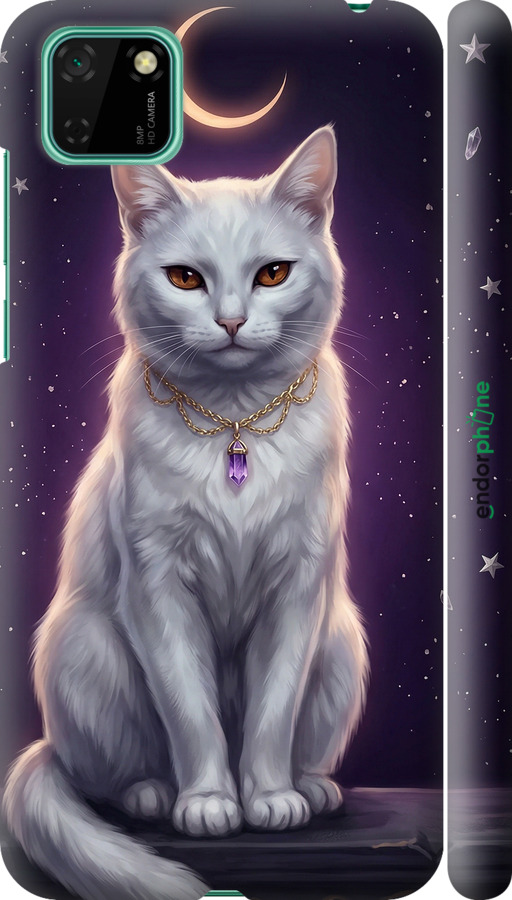 3D пластиковый матовый чехол Mystic White Cat Gothic Dark Purple Gold для Huawei Y5p - 6805m-1936 изображение 