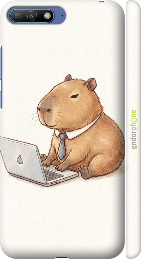 3D пластиковый матовый чехол Funny Capybara CEO Working для Huawei Y6 2018 - 6777m-1637 изображение 