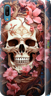 3D пластиковый матовый чехол Череп в розовых цветах для Huawei Y6 2019 - 5965m-1666 изображение 