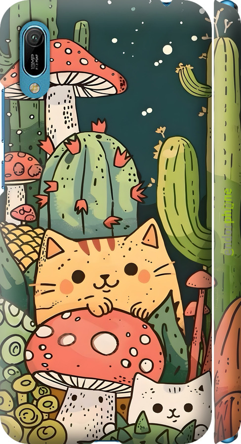 3D пластиковый матовый чехол Коты грибы для Huawei Y6 2019 - 6321m-1666 изображение 
