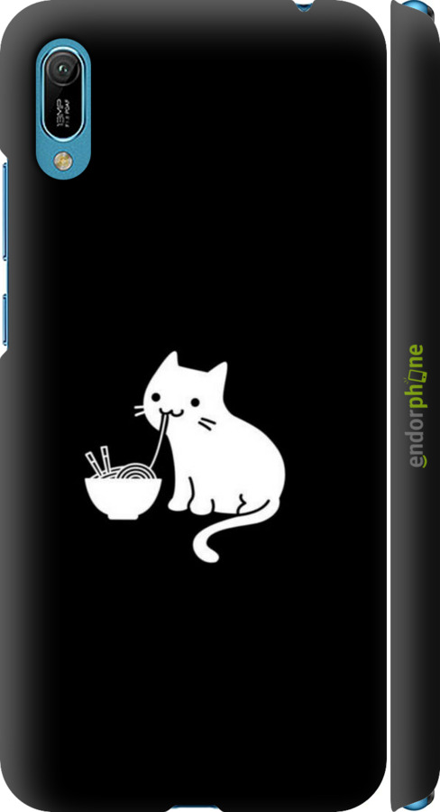 3D пластиковый матовый чехол С милым котом на черном фоне для Huawei Y6 2019 - 6528m-1666 изображение 