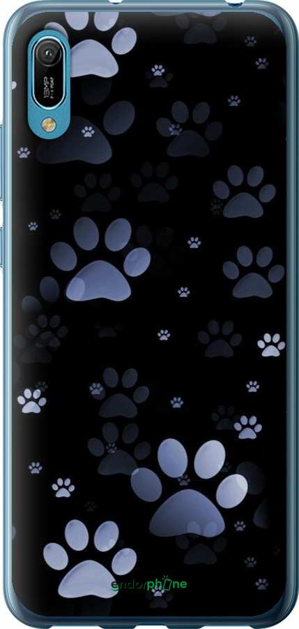 Силиконовый чехол С синими отпечатками лап для Huawei Y6 2019 - 6441u-1666 изображение 