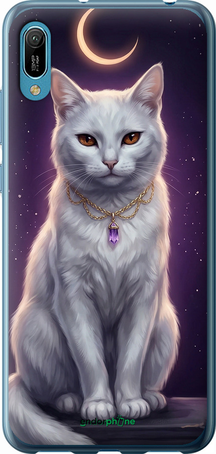 Силиконовый чехол Mystic White Cat Gothic Dark Purple Gold для Huawei Y6 2019 - 6805u-1666 изображение 