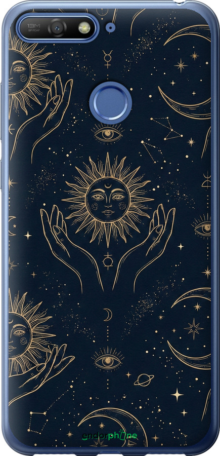 2D пластиковий чехол Celestial Harmony: Sun & Moon Gold Mystic Pattern для Huawei Honor 7C - 6778t-1411 изображение 