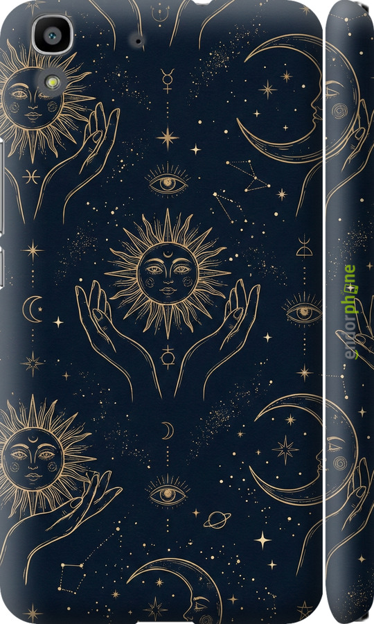 3D пластиковый матовый чехол Celestial Harmony: Sun & Moon Gold Mystic Pattern для Huawei Y6 - 6778m-333 изображение 